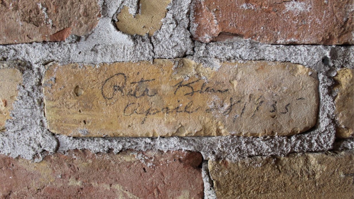Graffiti on historic brick in Wisconsin with The Tower Heritage Center