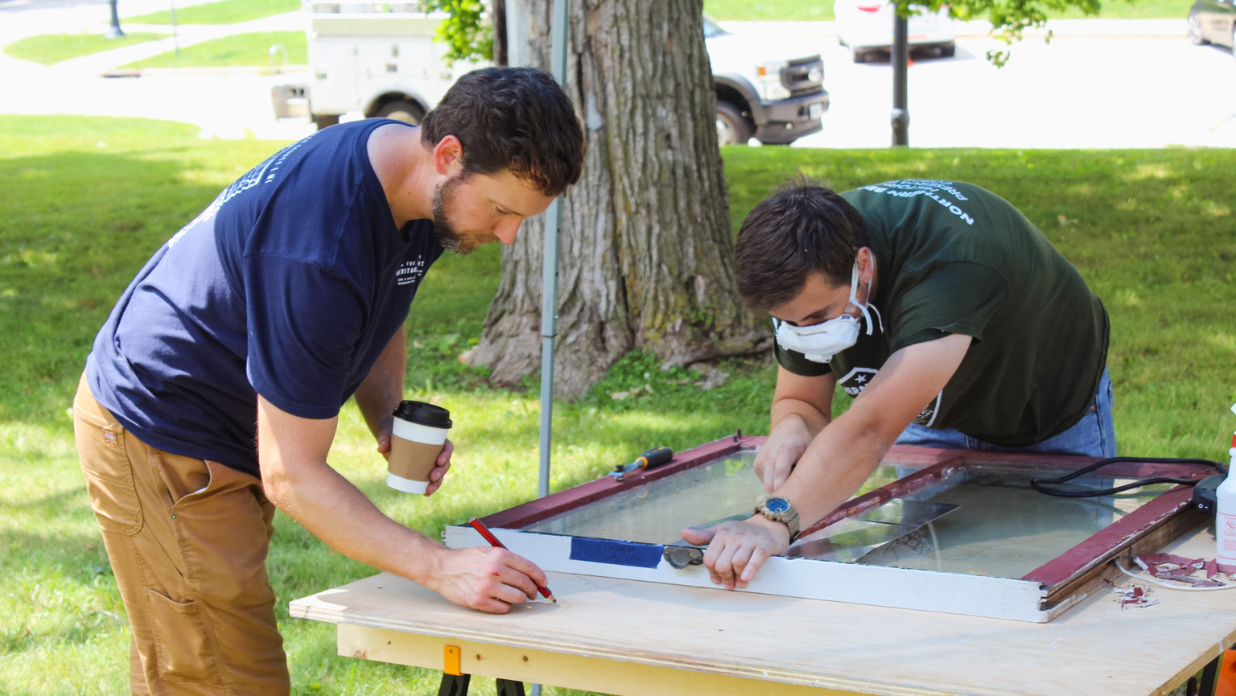 Historic wood window restoration at the Heritage Center