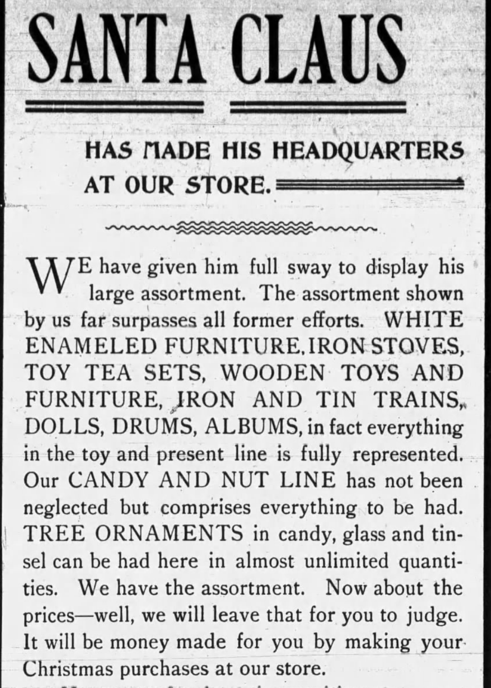 Christmas newspaper clipping from historic Washington County, Wisconsin